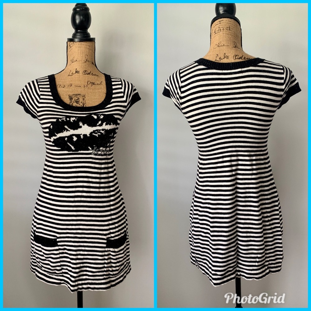 Betsey Johnson Lips Striped Sweater Tunic XoX